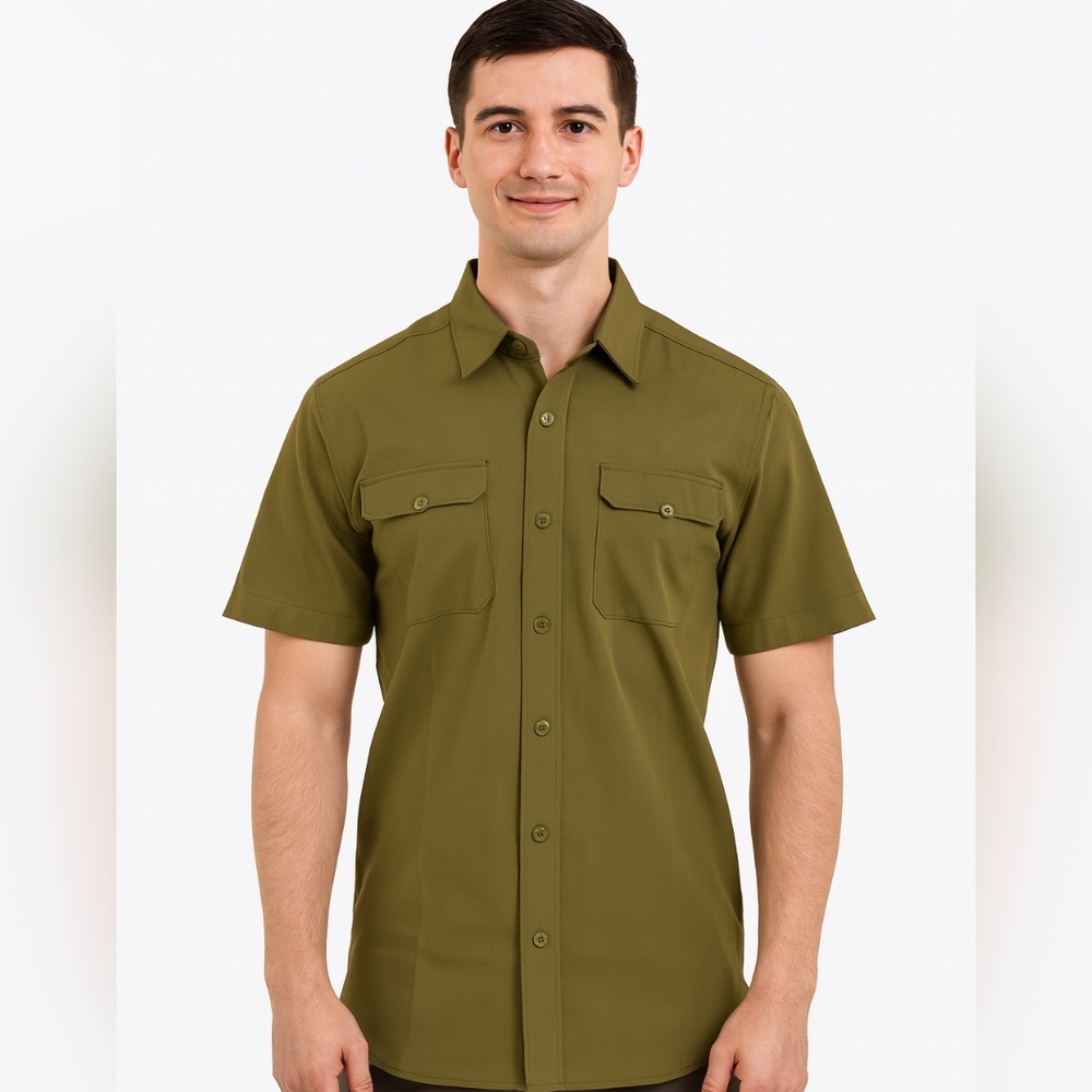 Black Bear Mtn.Mens Olive Green Short Sleeve Button-Up Shirt Size Med